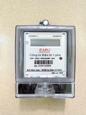 Công Tơ Điện 1 Pha EARU 220V 5(80)A 1600imp/kWh Hiển Thị LCD & Cơ