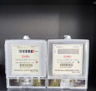 Công Tơ Điện 1 Pha EARU 220V 5(80)A 1600imp/kWh Hiển Thị LCD & Cơ