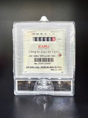 Công Tơ Điện 1 Pha EARU 220V 5(80)A 1600imp/kWh Hiển Thị LCD & Cơ