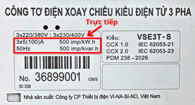 Công tơ điện 3 pha 2 chiều Vinasino VSE3T-S trực tiếp và gián tiếp
