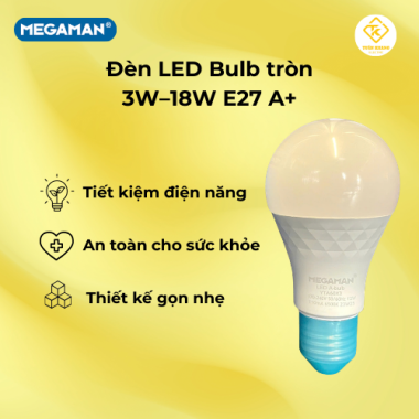 Đèn LED Bulb tròn Megaman 3W–18W E27 A+ Chính Hãng