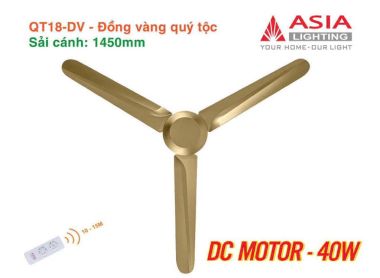 Quạt Trần 3 Cánh Asia Lighting QT18 điều khiển remote – 3 Màu Sang Trọng