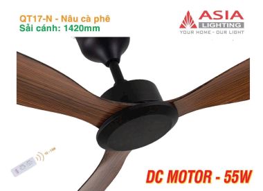 Quạt trần 3 cánh nhựa ABS điều khiển remote Asia Lighting QT17