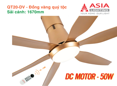 Quạt Trần Đèn ASIA LIGHTING Cao Cấp 6 Cánh – Sải Cánh 1670 – QT20