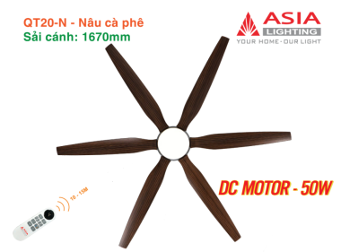 Quạt Trần Đèn ASIA LIGHTING Cao Cấp 6 Cánh – Sải Cánh 1670 – QT20
