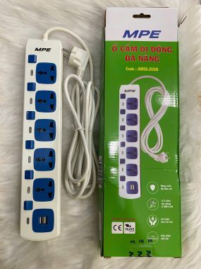 Ổ cắm di động MPE 5 ổ cắm đa năng AM5S-2USB, tích hợp 2 cổng sạc USB