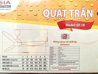 Quạt Trần 3 Cánh Asia Lighting QT18 điều khiển remote – 3 Màu Sang Trọng