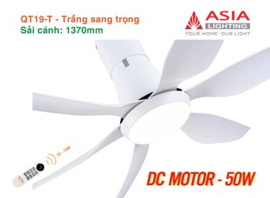 Quạt Trần Đèn ASIA LIGHTING Cao Cấp QT19 động cơ DC điều khiển từ xa