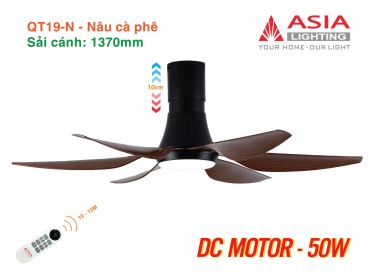 Quạt Trần Đèn ASIA LIGHTING Cao Cấp QT19 động cơ DC điều khiển từ xa