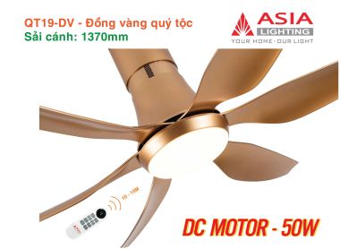 Quạt Trần Đèn ASIA LIGHTING Cao Cấp QT19 động cơ DC điều khiển từ xa