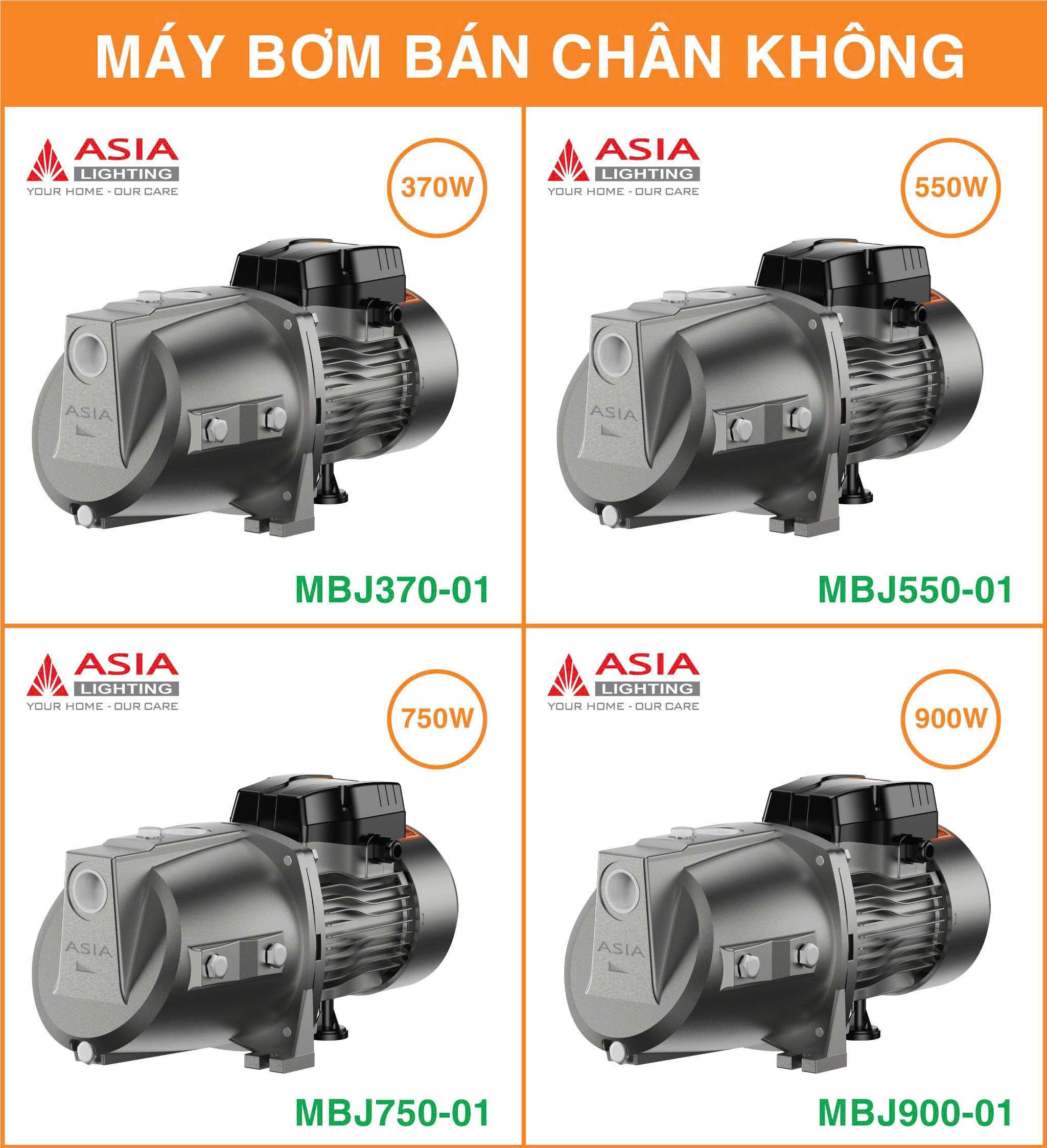 Máy Bơm Nước Bán Chân Không Asia Lighting 370W–900W Chính Hãng