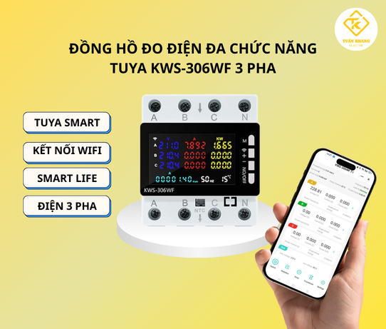 Đồng hồ đo điện đa chức năng Tuya KWS-306WF kết nối Wifi 3 pha thông minh