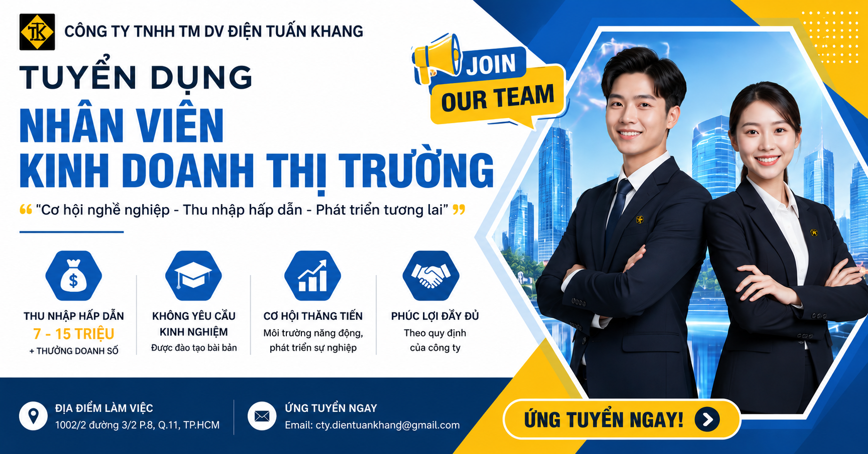 CTY TNHH TM DV ĐIỆN TUẤN KHANG TUYỂN DỤNG
