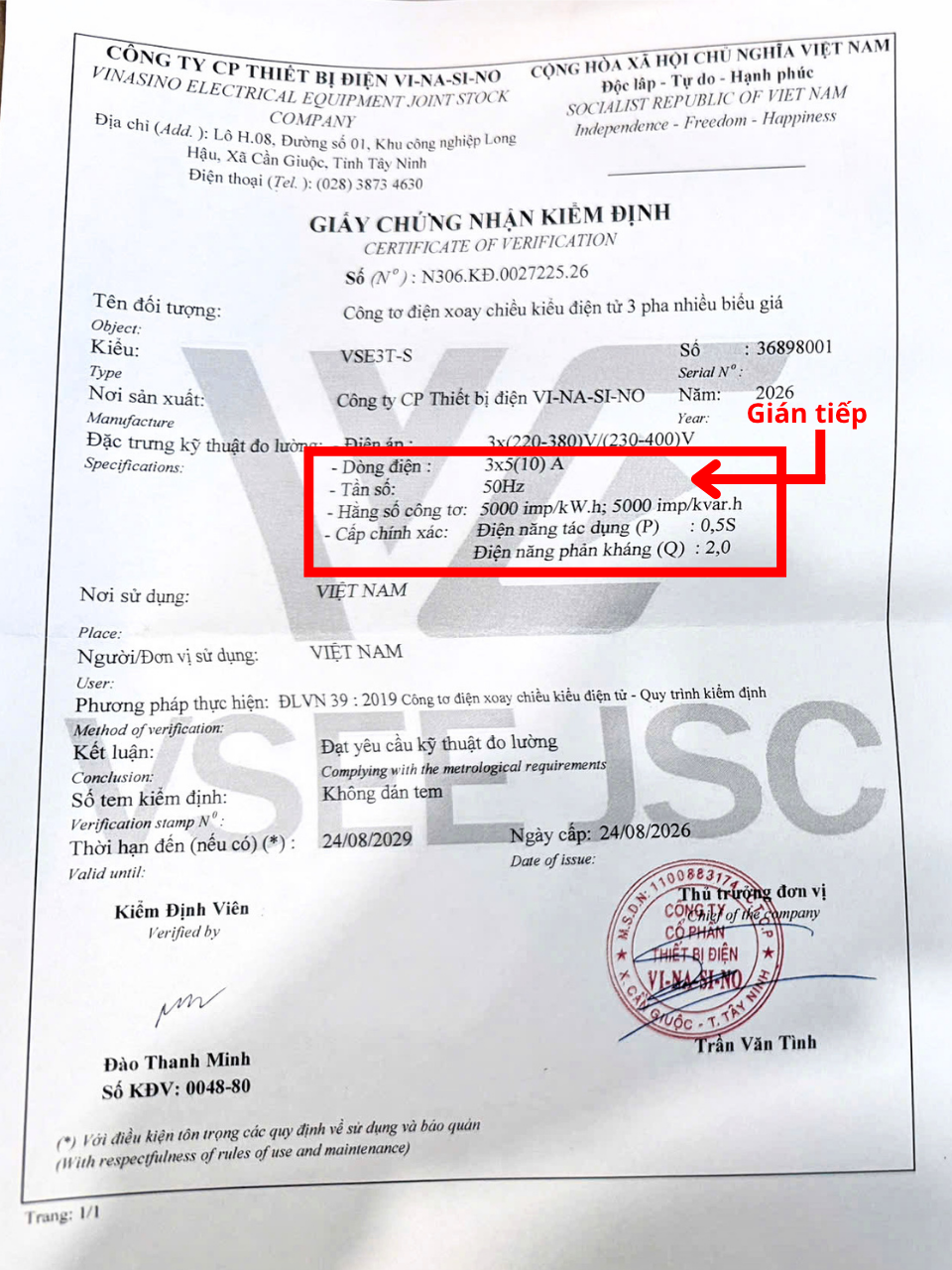 Công tơ điện 3 pha Vinasino