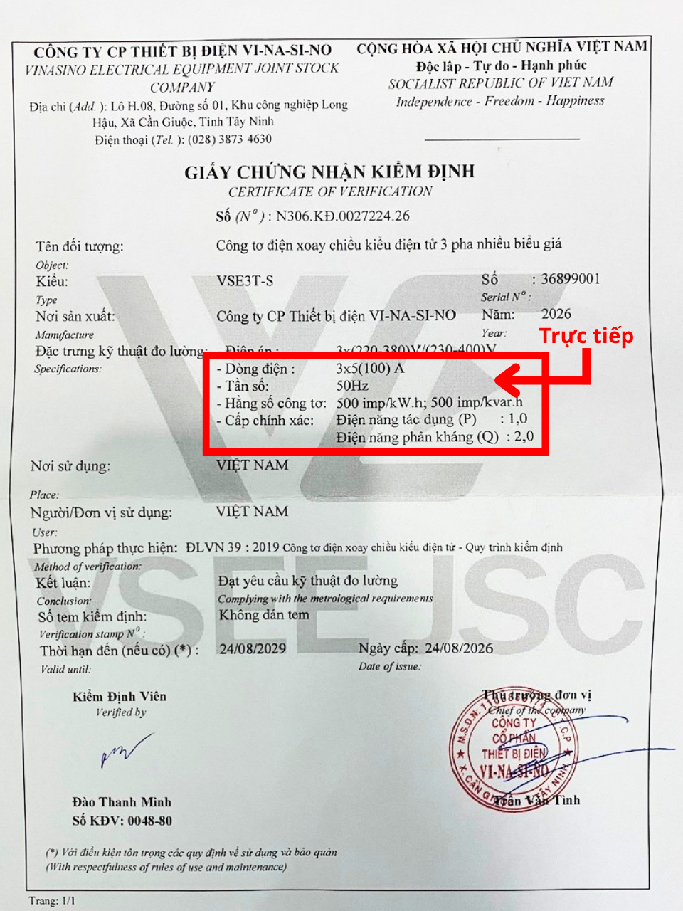 Công tơ điện 3 pha Vinasino