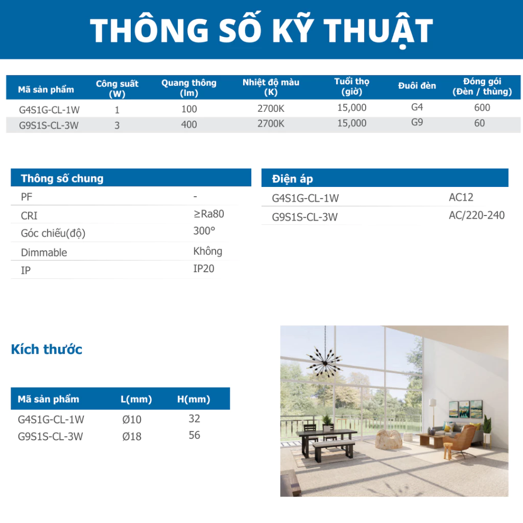 Bóng đèn Led G4/G9 Megaman 1W-3W cao cấp nhỏ gọn