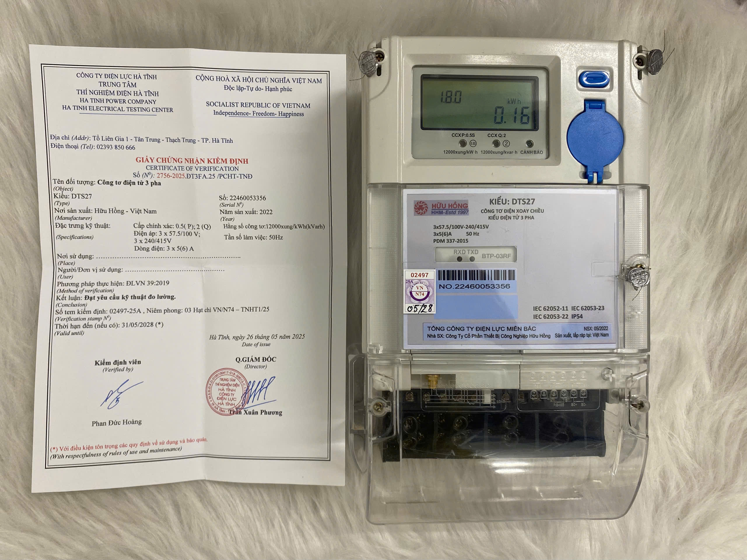 Công Tơ Điện Tử 3 Pha DTS27 3x5(6)A Hữu Hồng – Gián Tiếp, 1 Biểu Giá