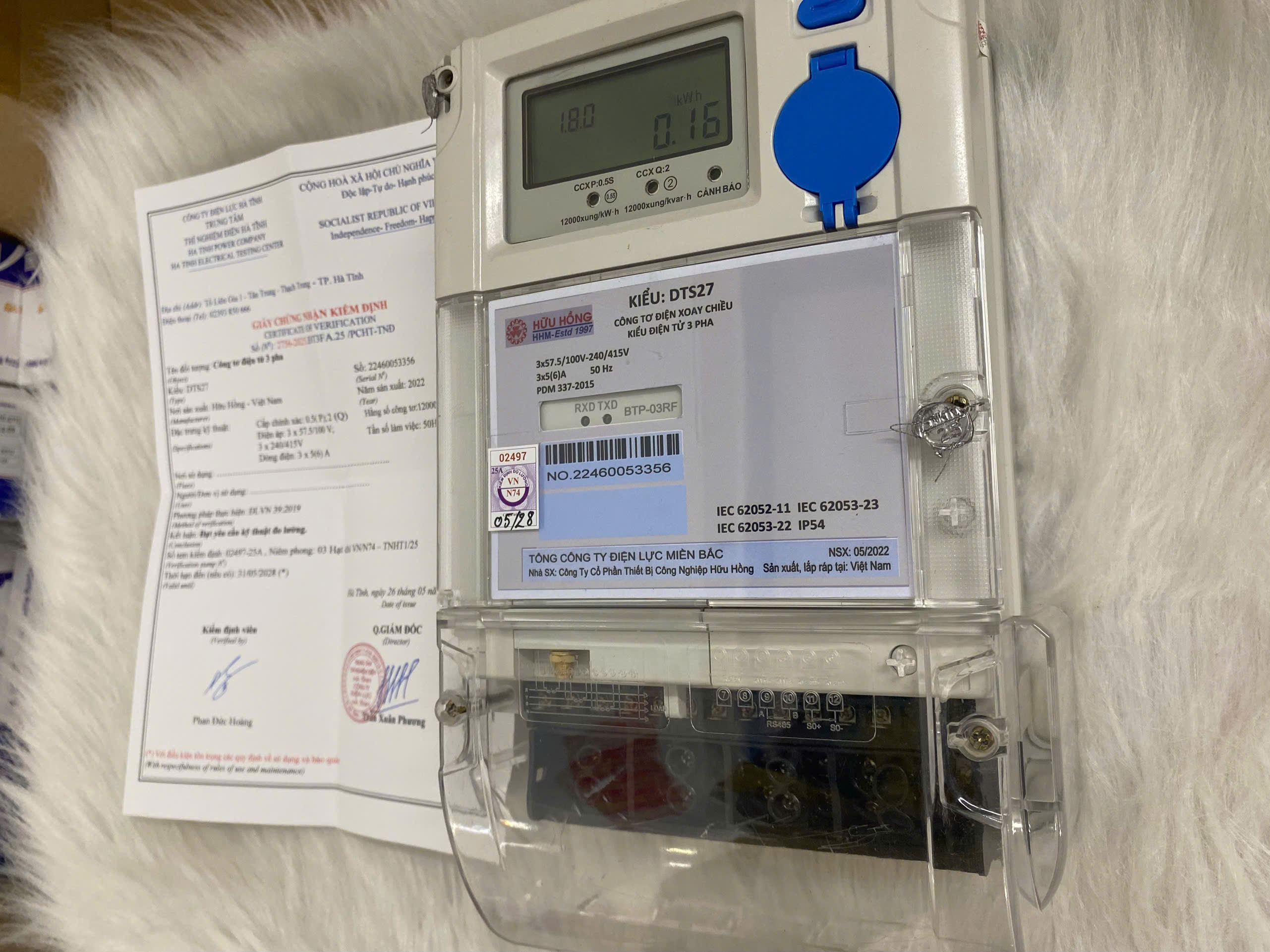 Công Tơ Điện Tử 3 Pha DTS27 3x5(6)A Hữu Hồng – Gián Tiếp, 1 Biểu Giá