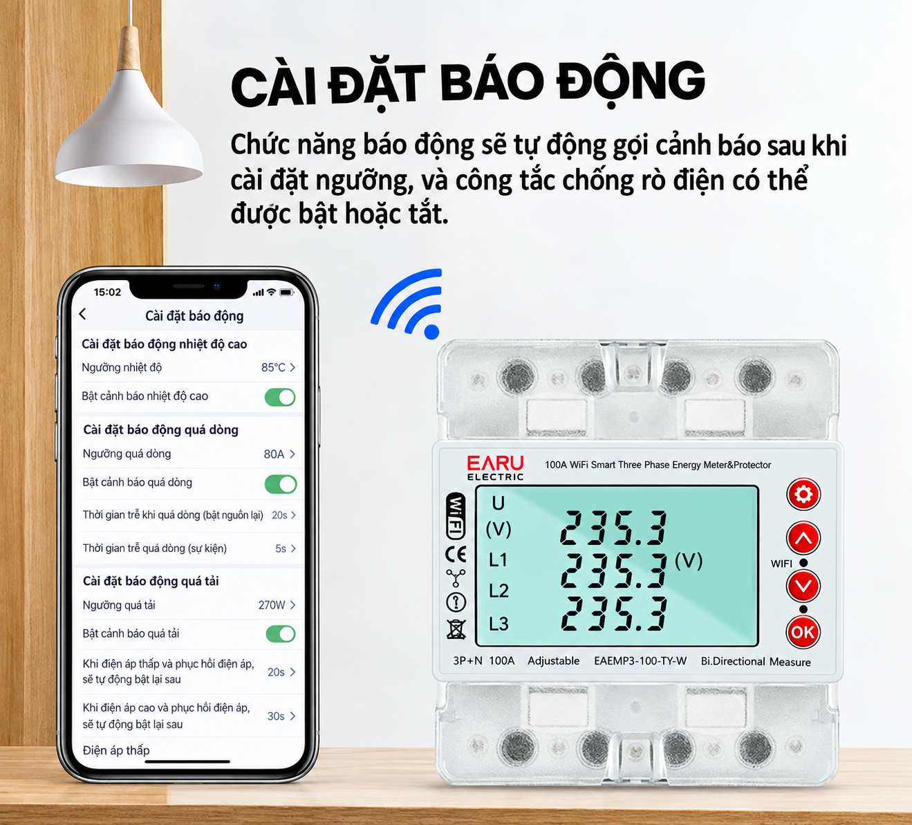 Công Tơ Điện 3 Pha Earu Tuya WiFi 100A - Đo Điện 2 Chiều Giao Nhận Solar