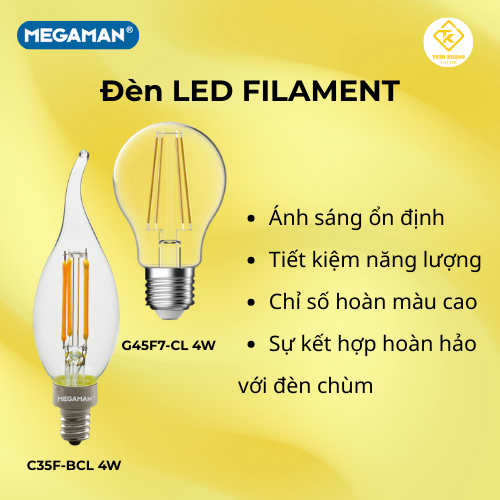 Bóng LED Filament Megaman 4W C35/G45 ánh sáng vàng chính hãng