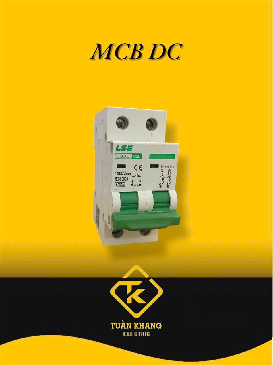 MCB DC 2 PHA 1000V, APTOMAT DC, THIẾT BỊ ĐÓNG NGẮT DC CHO ĐIỆN NLMT- LSDC-2P