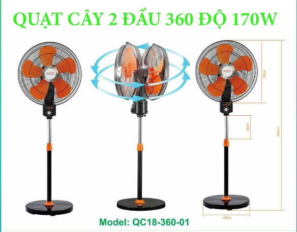 Quạt cây hai đầu cao cấp ASIA 360 độ QC18-360 màu Đỏ Cam