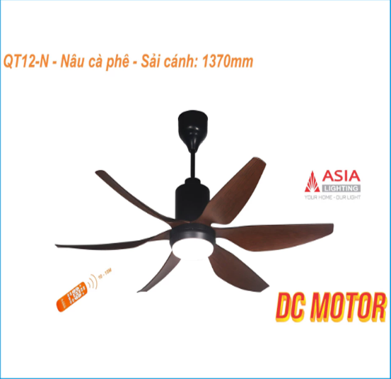 Quạt Trần Cao Cấp Có Đèn LED 6 Cánh ASIA Lighting QT12-REMOTE