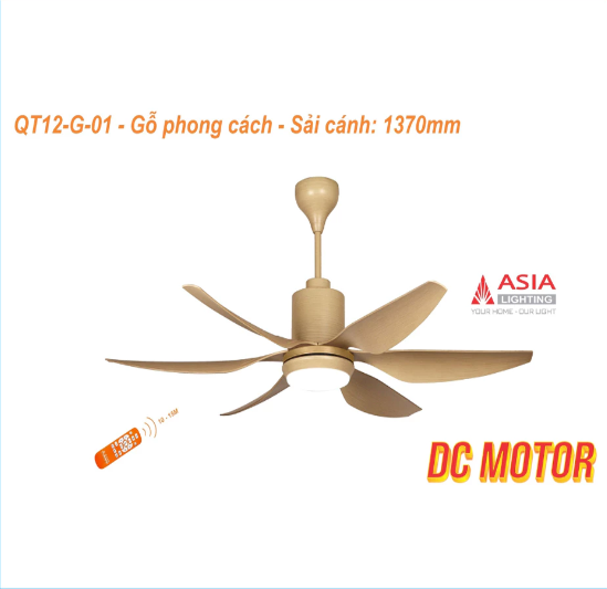 Quạt Trần Cao Cấp Có Đèn LED 6 Cánh ASIA Lighting QT12-REMOTE
