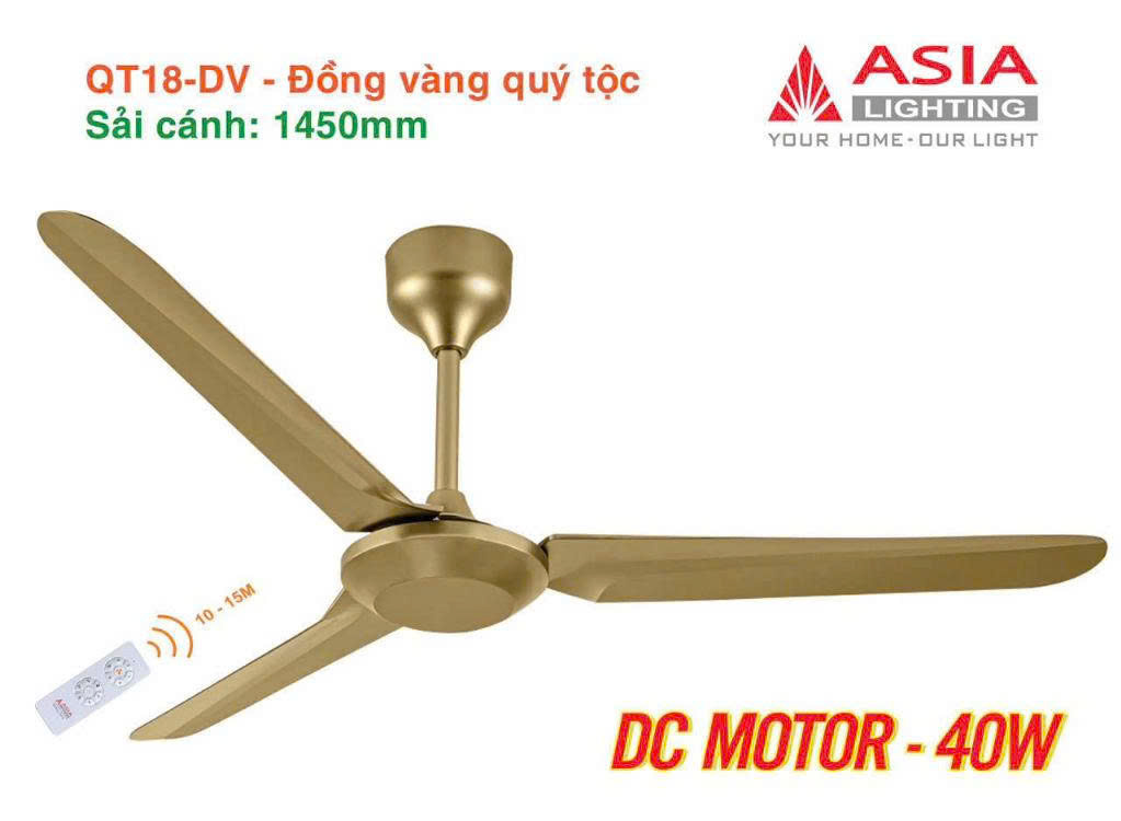 Quạt Trần 3 Cánh Asia Lighting QT18 điều khiển remote – 3 Màu Sang Trọng