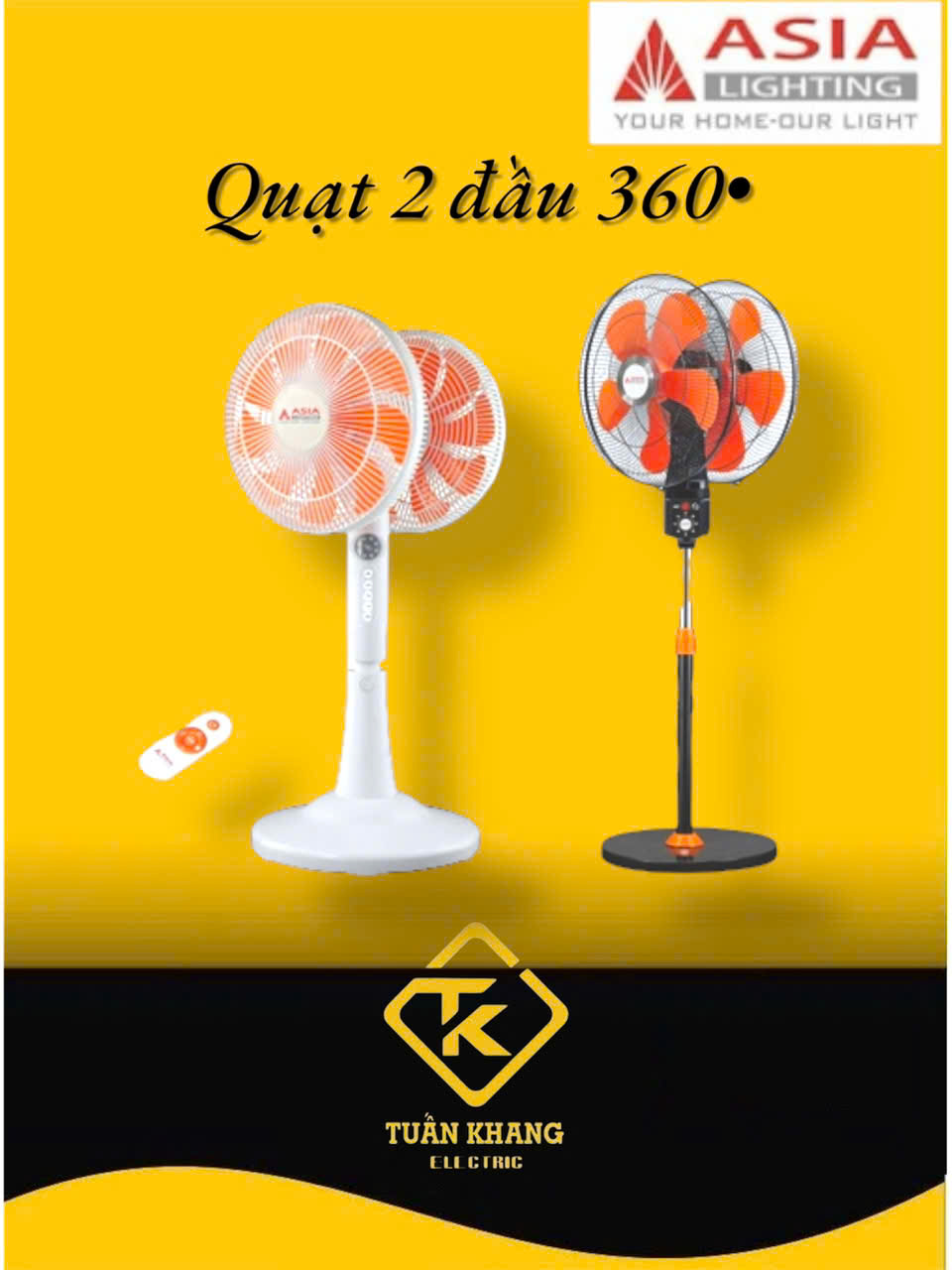 Quạt 2 đầu xoay 360 độ có điều khiển Remote Asia Lighting - QC12-360