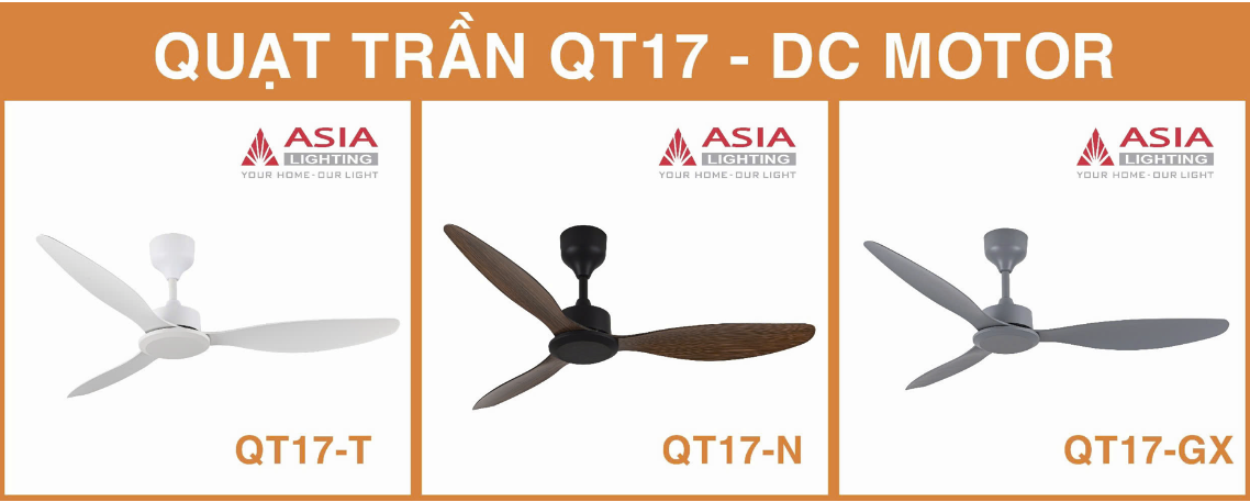 Quạt trần 3 cánh nhựa ABS điều khiển remote Asia Lighting QT17