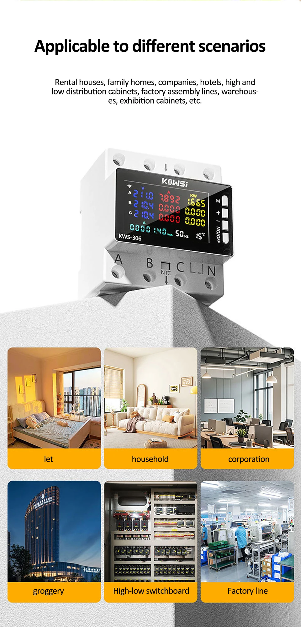 Đồng hồ đo điện đa chức năng Tuya KWS-306WF kết nối Wifi 3 pha thông minh