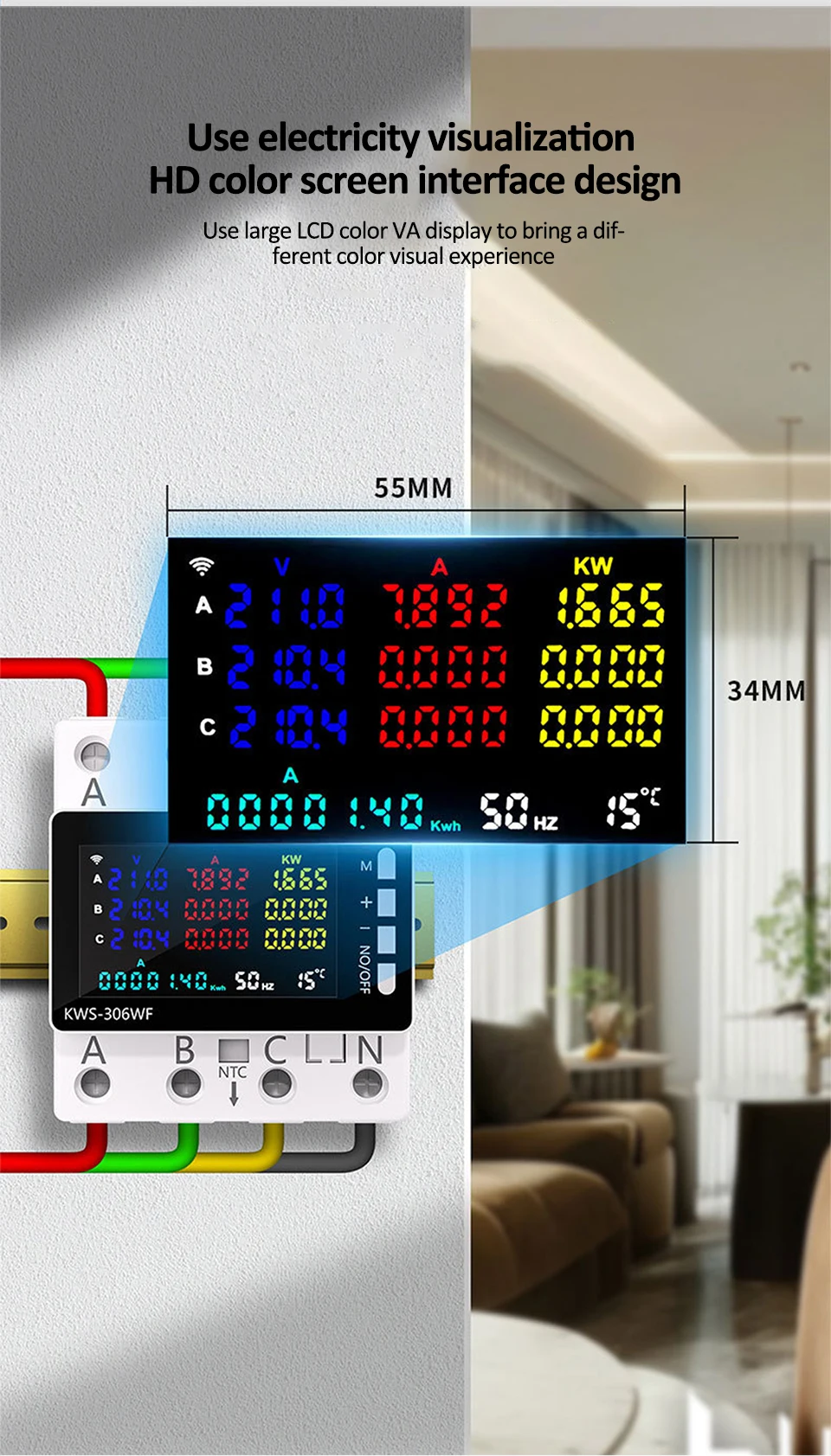 Đồng hồ đo điện đa chức năng Tuya KWS-306WF kết nối Wifi 3 pha thông minh