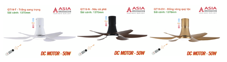 Quạt Trần Đèn ASIA LIGHTING Cao Cấp QT19 động cơ DC điều khiển từ xa