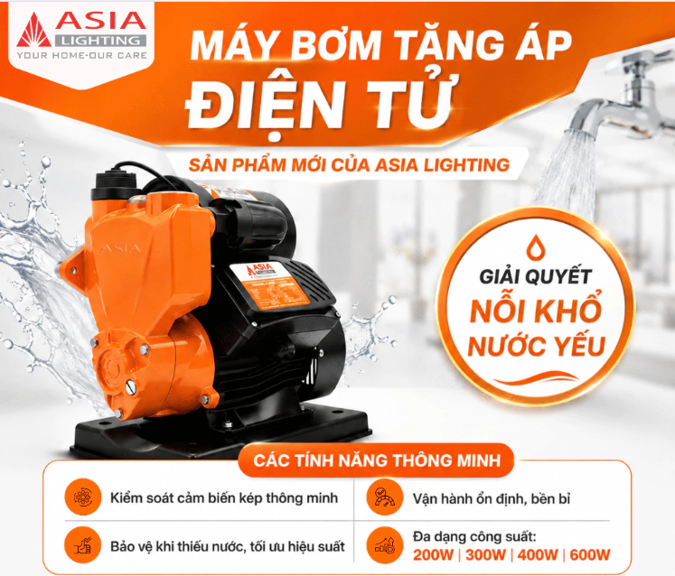 Máy Bơm Tăng Áp Điện Tử Asia Lighting 200W–600W Chính Hãng
