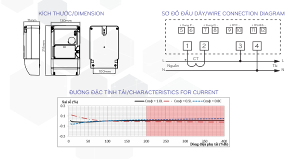 Công tơ điện tử VSE1T-510 Vinasino 1 pha gián tiếp nhiều biểu giá