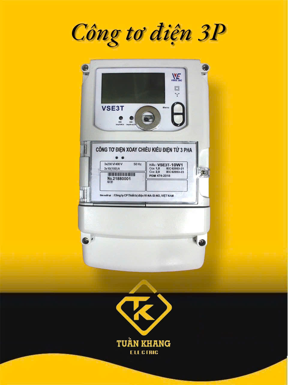 Công tơ điện 3 pha trực tiếp Vinasino VSE3T-10W1