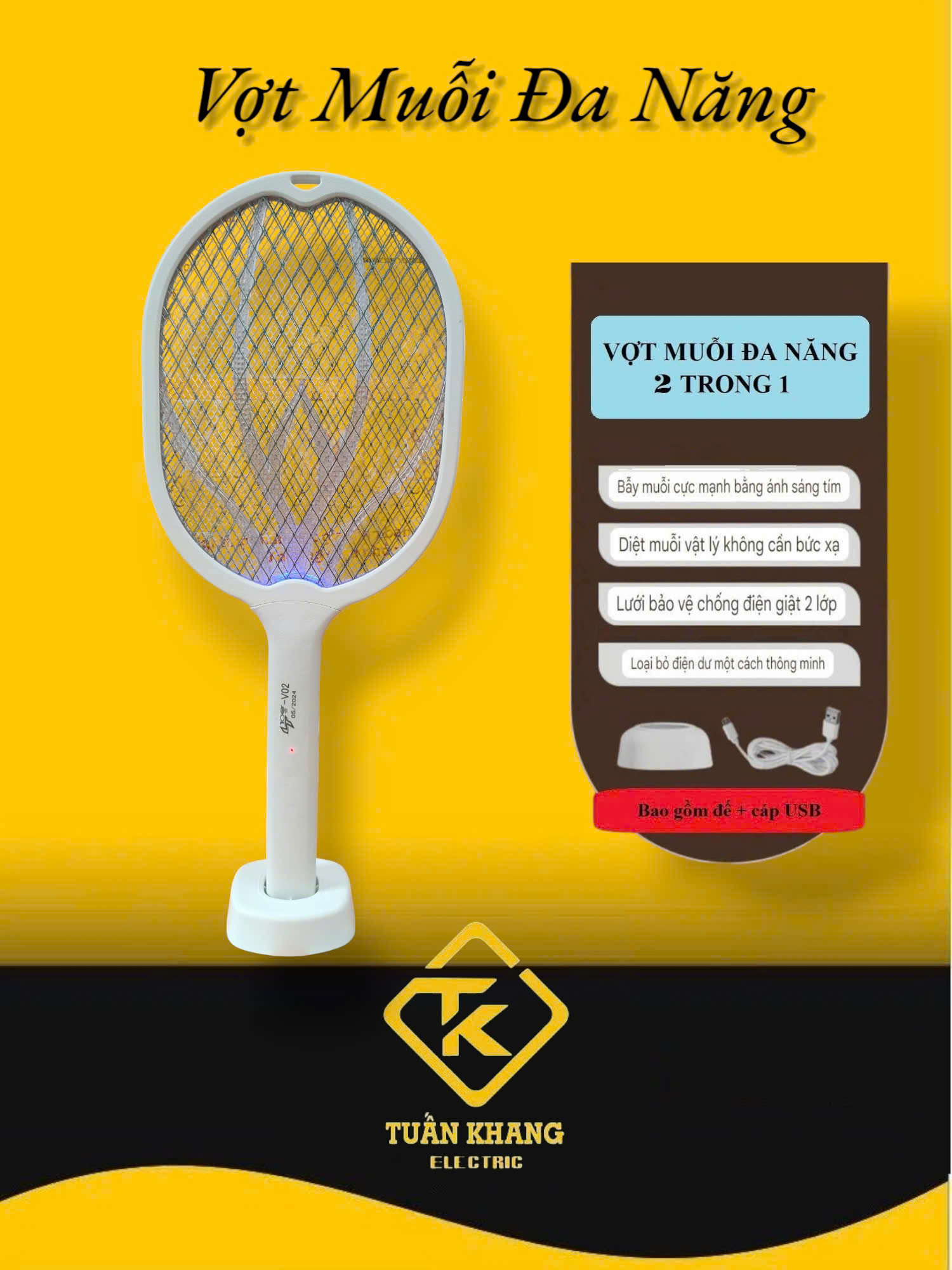 Vợt Muỗi Dây Rời Cao Cấp Có Chân Đế LT100-V02