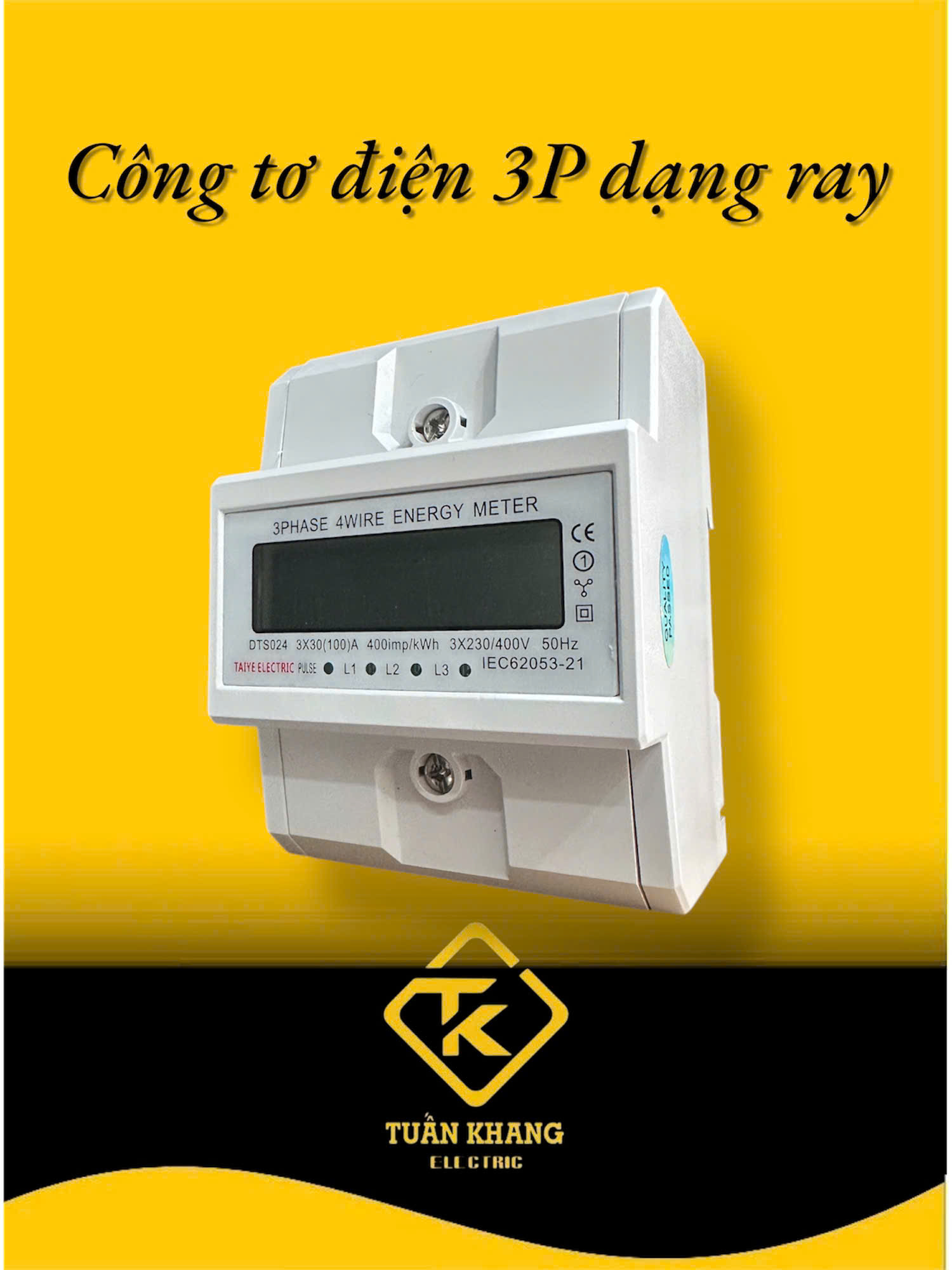 Công tơ điện tử 3 pha 4 dây trực tiếp 100A TAIYE/EARU - dạng thanh ray DTS024 / EA771